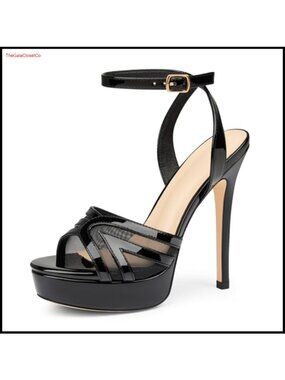 Platform Heeled Sandals Open Toe Ankle Strap Mesh Buckle Formal Party Heels